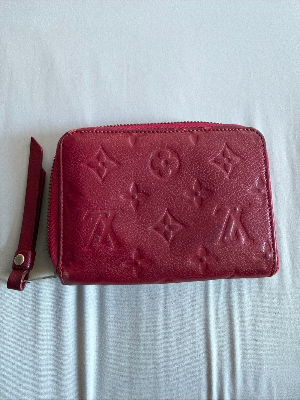 Louis Vuitton Burgundy Embossed Monogram Zip Wallet